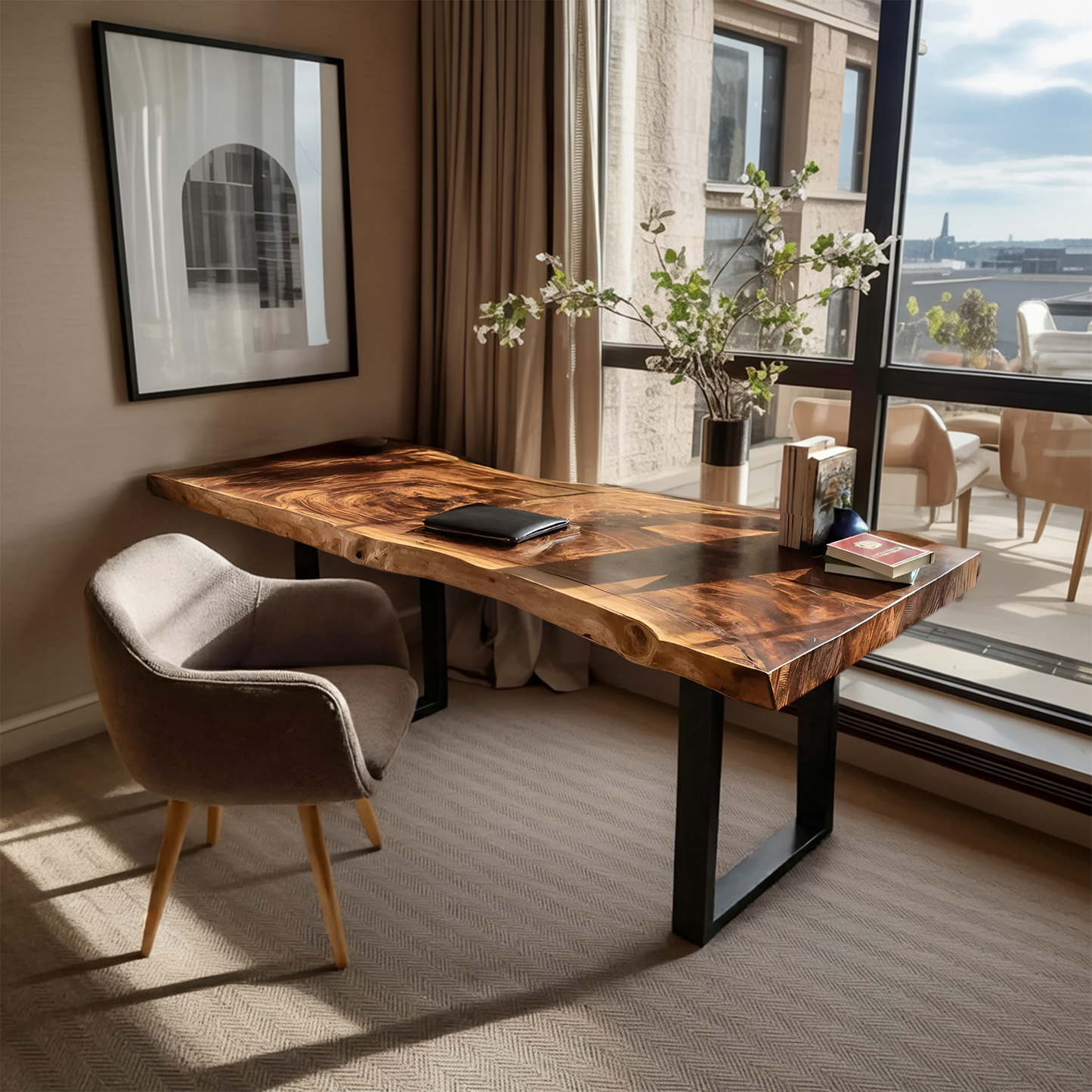 Handcrafted Wooden Live Edge Desk For Furniture Decor