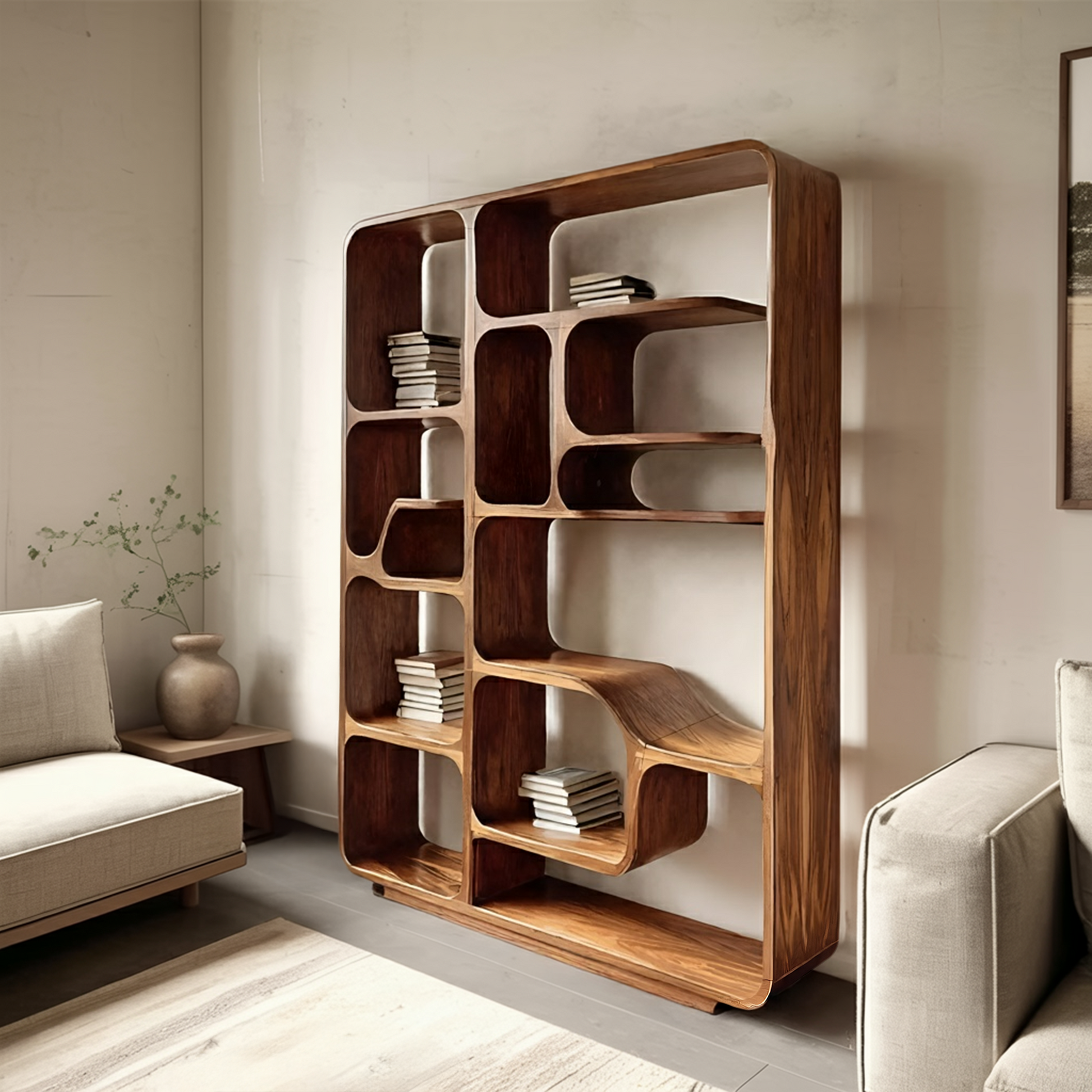 Modern Sculptural Bookshelf For Living Decor Or Bedroom Kitchnce