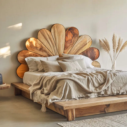 Boho Flower Petal Headboard Bed For Queen And King Bedroom Kitchnce