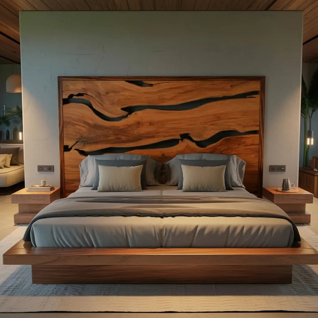 Contemporary Live Edge Headboard With Natural Woodgrain Kitchnce