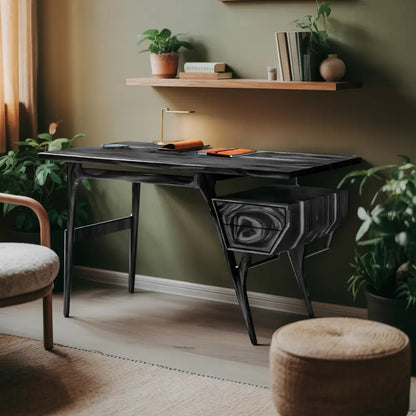Mid Century Modern Wooden Writing Desk With Floating Drawer For Studio Kitchnce