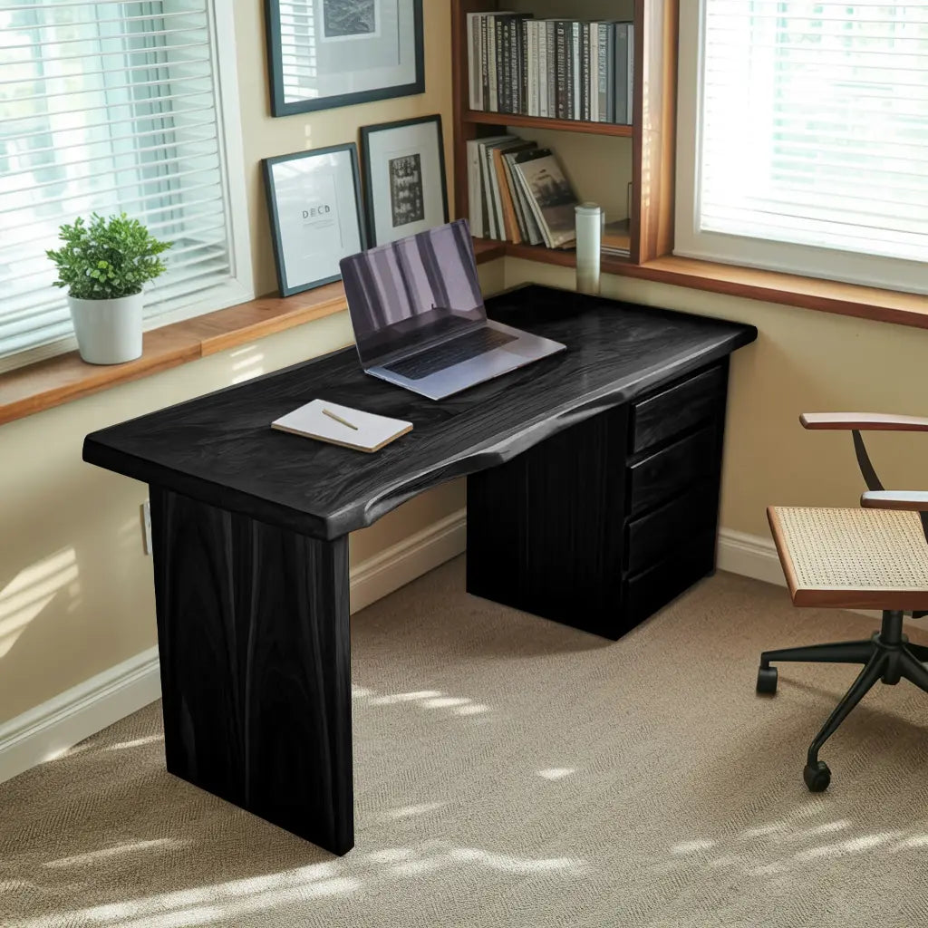 Rustic Live Edge Wooden Desk With Drawers For Home Office Or Study Kitchnce