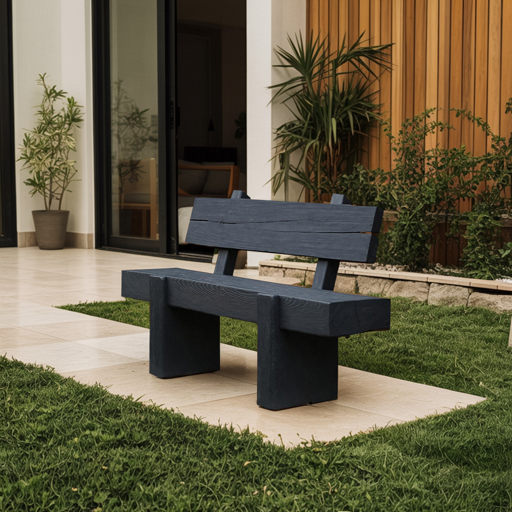 Modern Solid Wood Outdoor Bench With Charred Finish For Garden Or Patio Kitchnce
