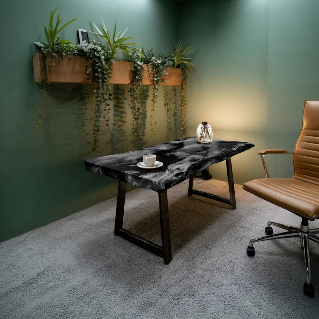 Modern Live Edge Wooden Desk With Metal Legs For Home Office Or Studio Kitchnce