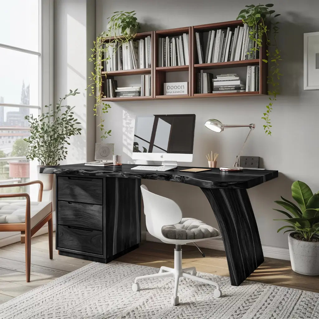 Artisan Live Edge Wooden Desk With Curved Legs For Home Office Kitchnce