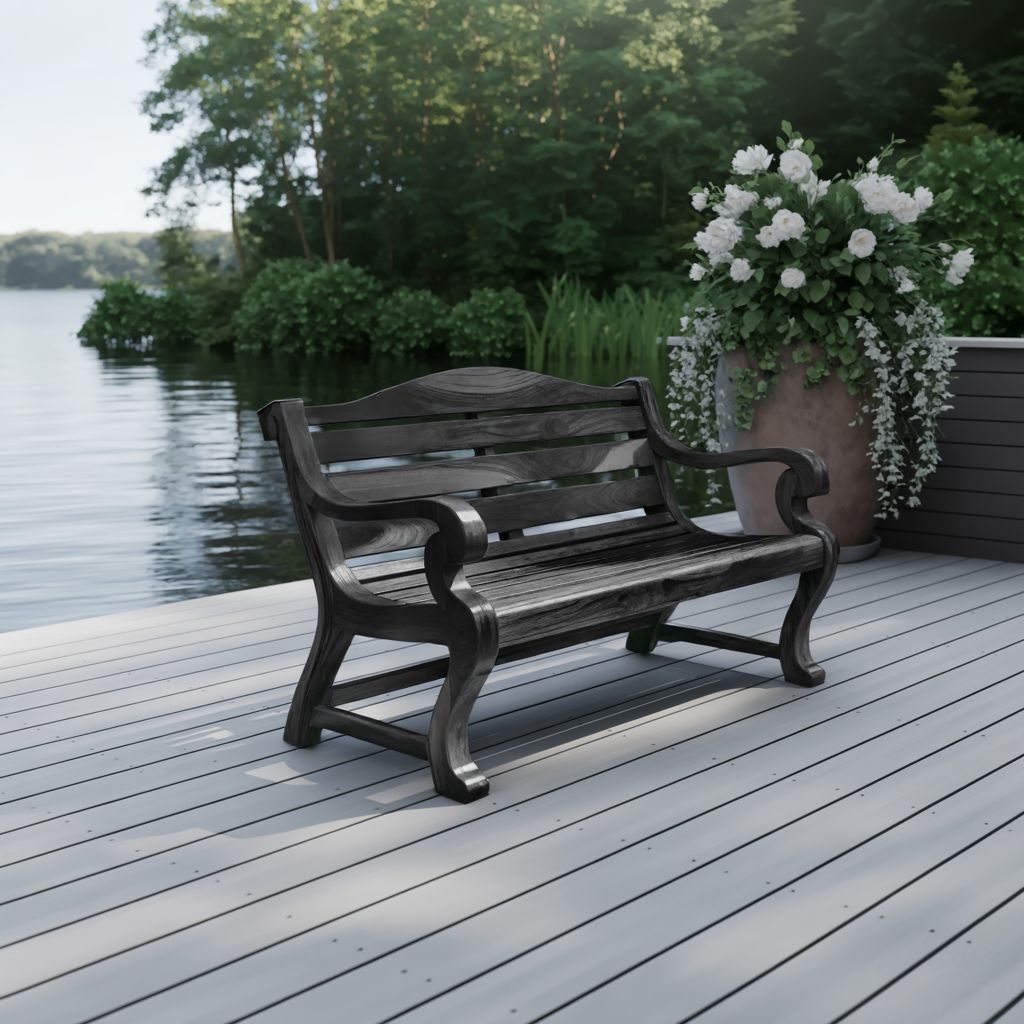 Classic Curved Wood Garden Bench With Sculpted Arms For Patio Or Entryway Kitchnce