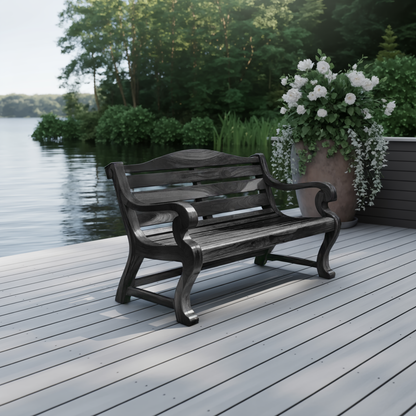 Classic Curved Wood Garden Bench With Sculpted Arms For Patio Or Entryway Kitchnce