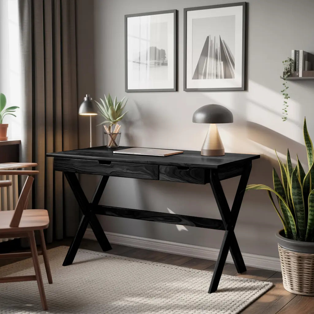 Scandinavian Wooden Desk with X Shaped Legs For Home Office Or Study Kitchnce