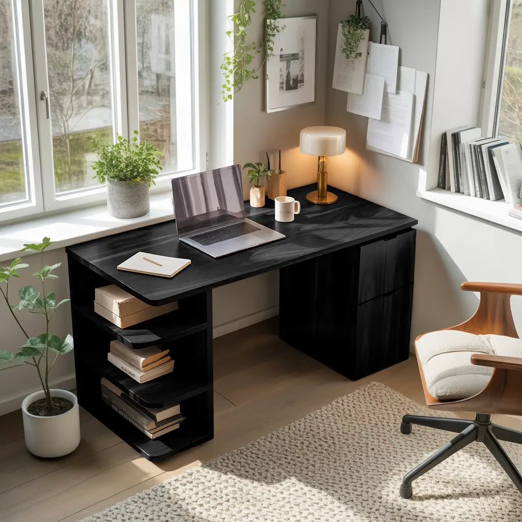 Contemporary Wooden Desk With Shelves And Drawers For Home Office Kitchnce