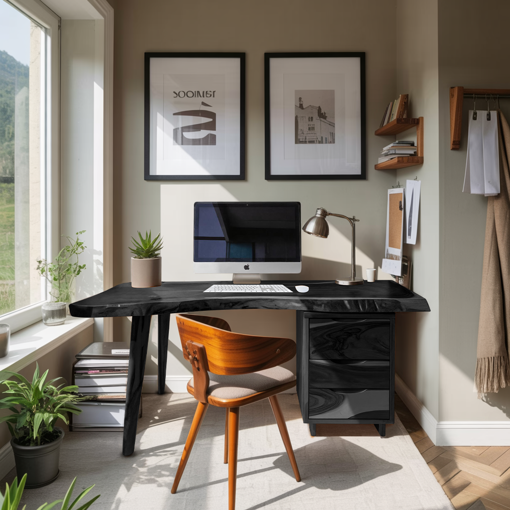 Modern Live Edge Wooden Desk With Drawers For Home Office Or Studio Kitchnce