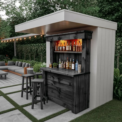 Rustic Wall Mounted Outdoor Bar With Shelves And Lights For Garden Or Patio Kitchnce