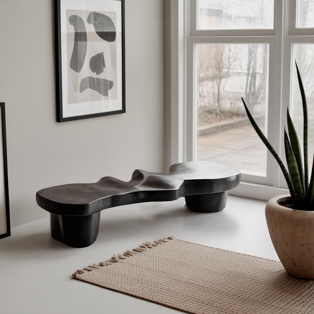 Contemporary Sculptural Wood Bench For Modern Living Room Or Gallery Kitchnce