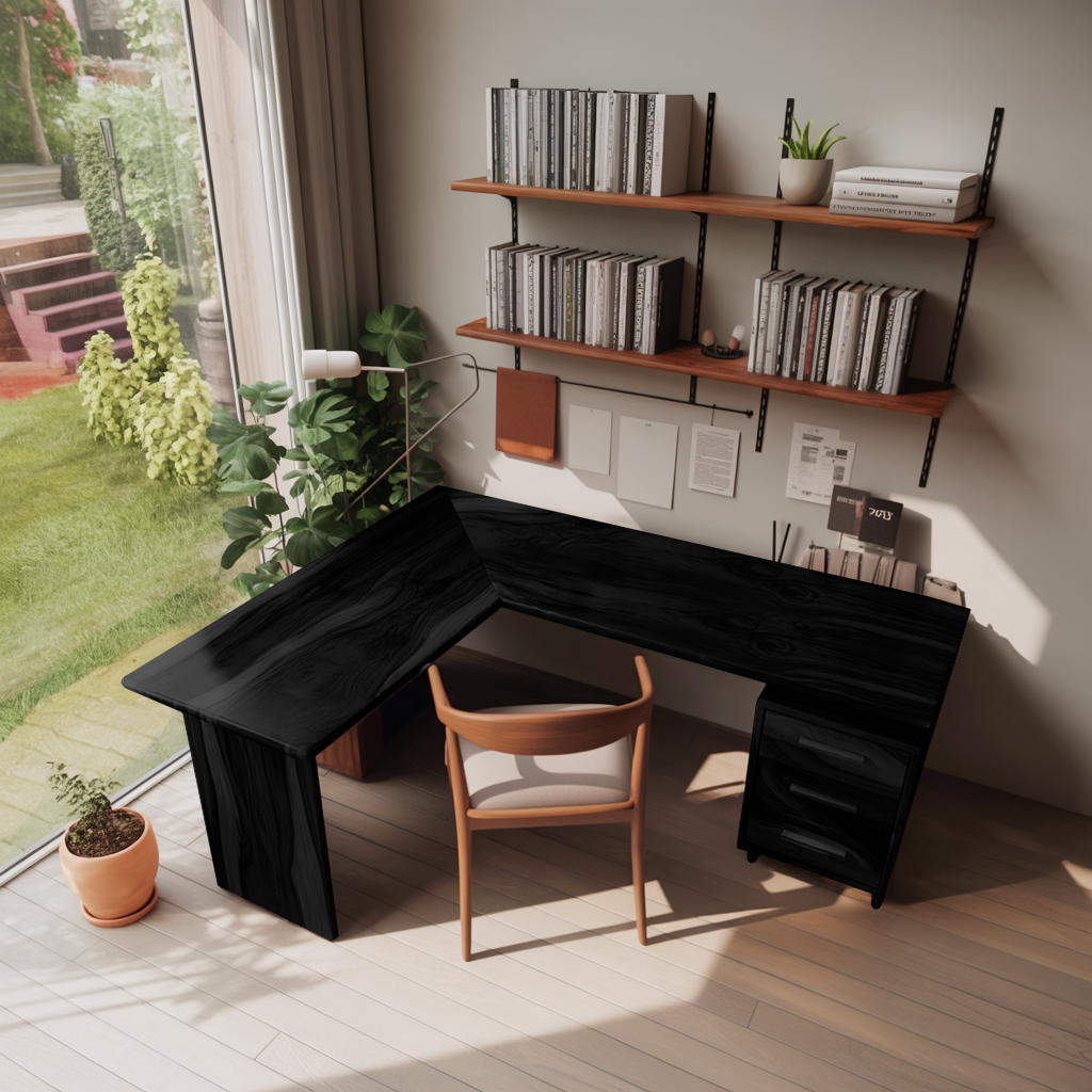 Modern L Shaped Wood Desk With Drawers For Home Office Or Vanity Kitchnce