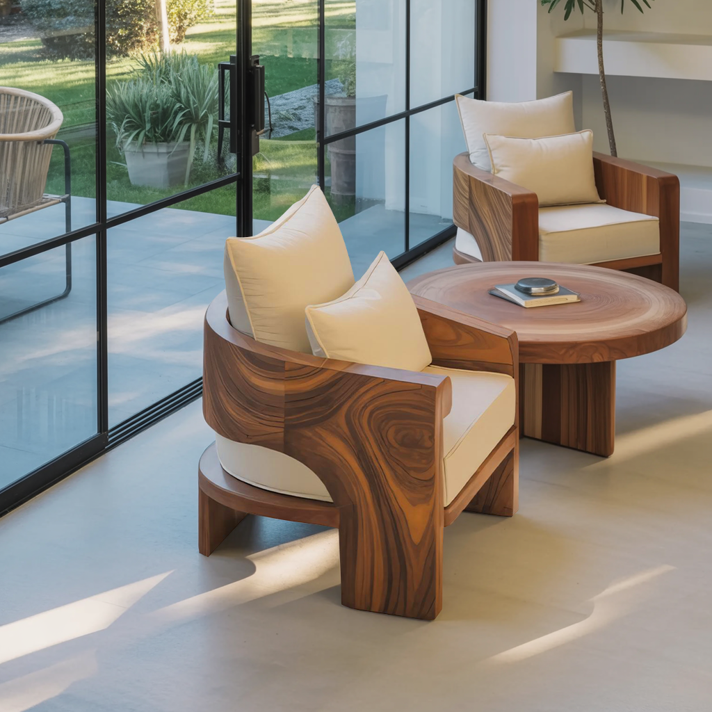Curved Outdoor Wood Lounge Chair For Patio Or Balcony Kitchnce