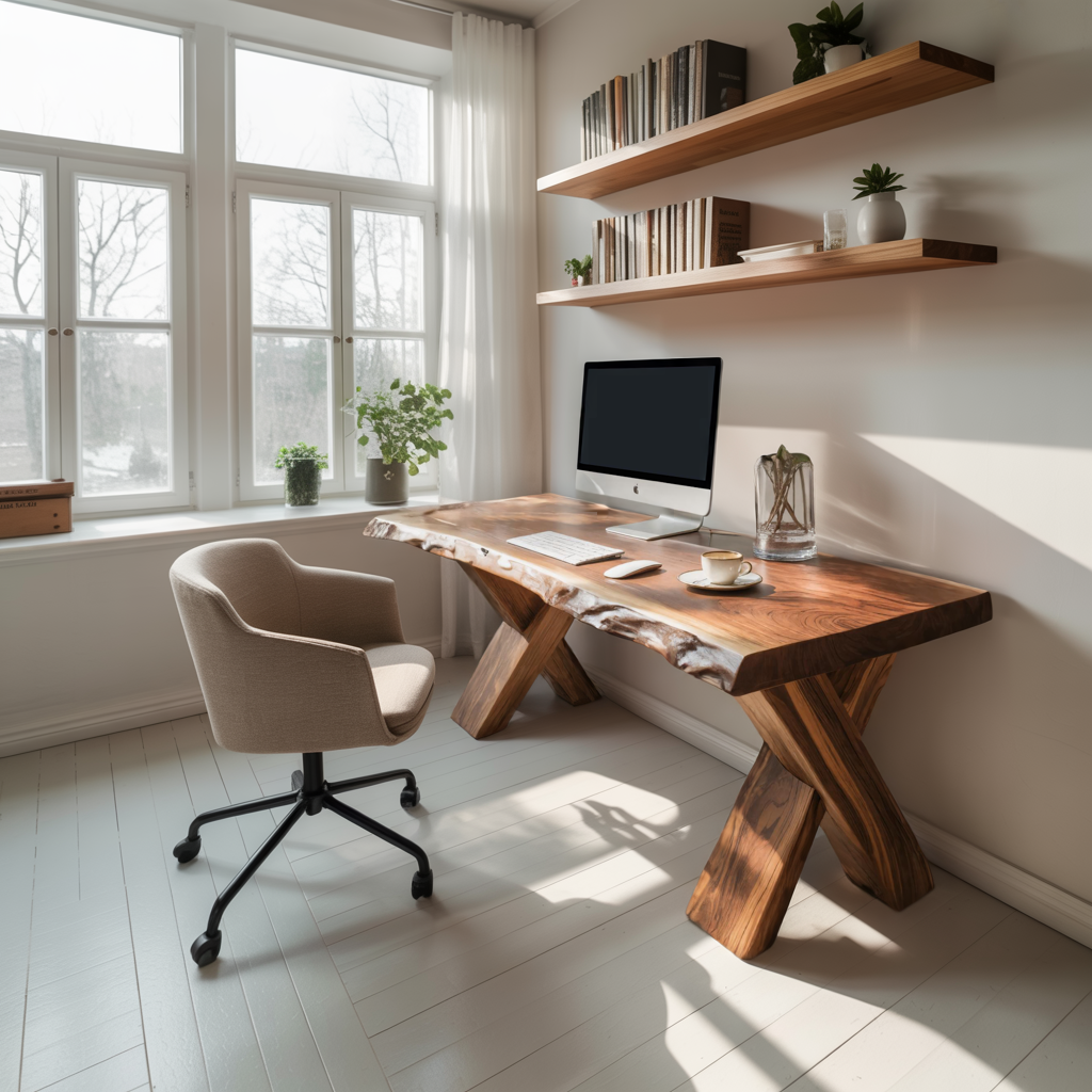 Live Edge Wooden Desk With X Legs For Rustic Home Office Or Studio Kitchnce