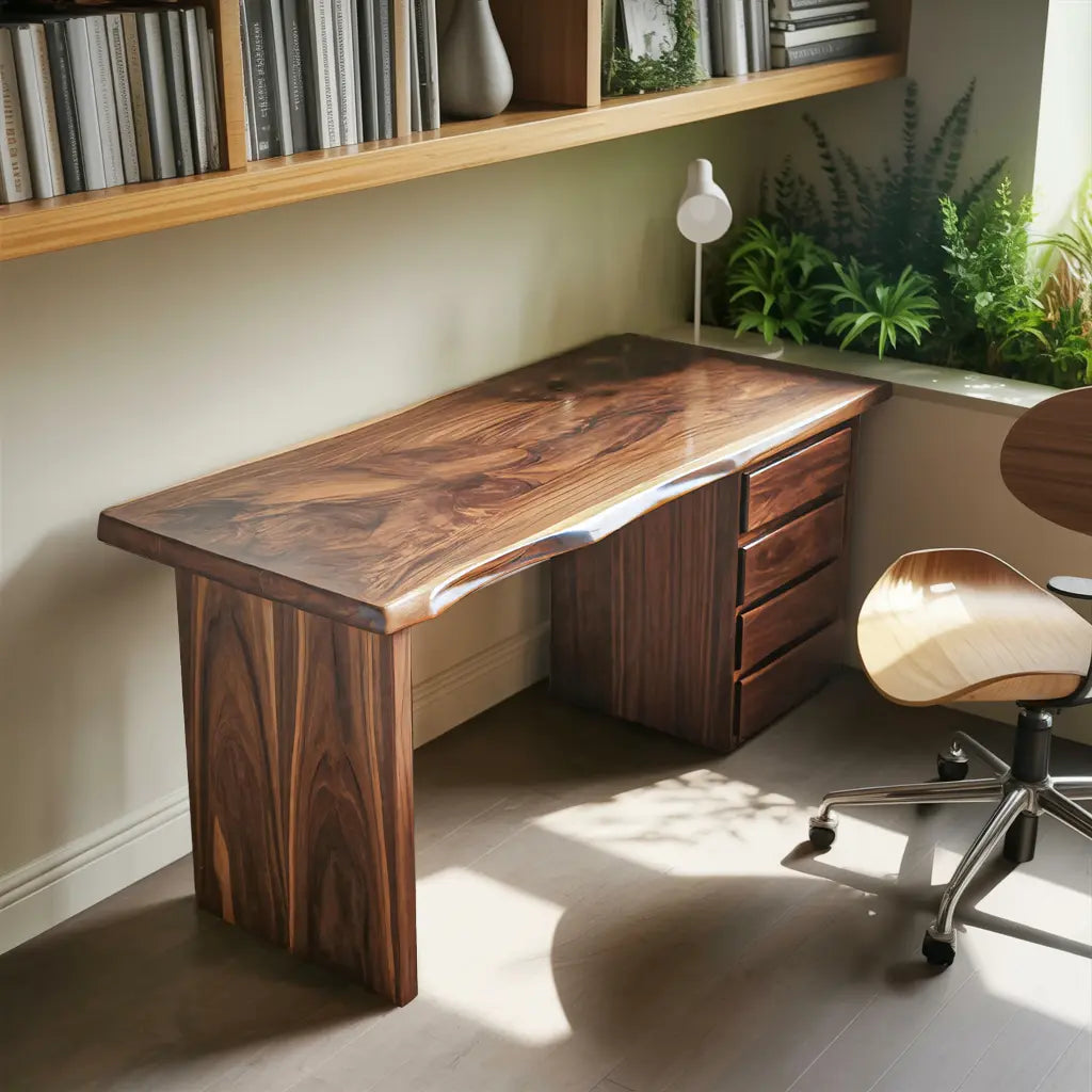 Rustic Live Edge Wooden Desk With Drawers For Home Office Or Study Kitchnce