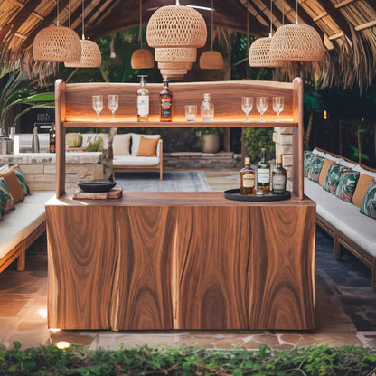 Outdoor Live Edge Bar Table With Curved Shelf For Patio Or Garden Kitchnce