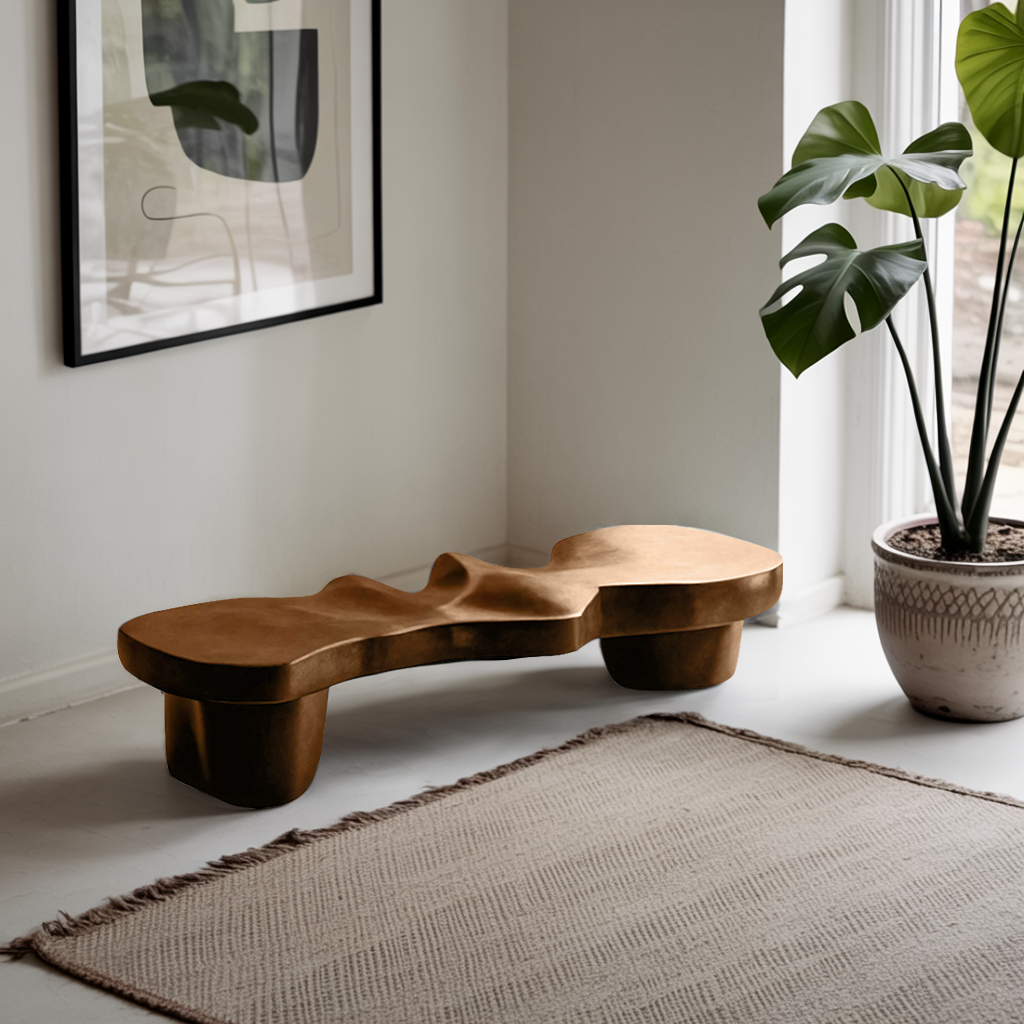 Contemporary Sculptural Wood Bench For Modern Living Room Or Gallery Kitchnce