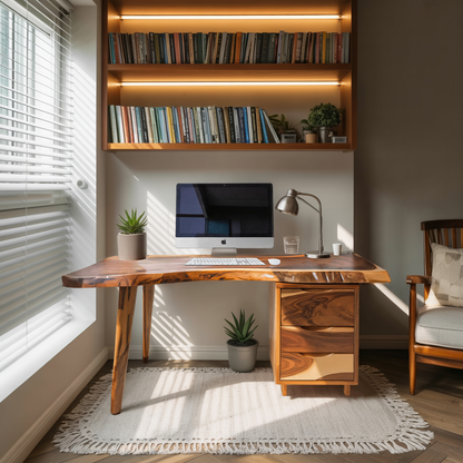 Modern Live Edge Wooden Desk With Drawers For Home Office Or Studio Kitchnce