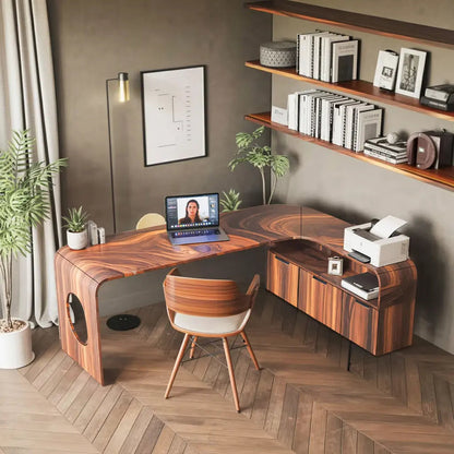 Modern L Shaped Wooden Desk With Rounded Corners For Executive Office Kitchnce