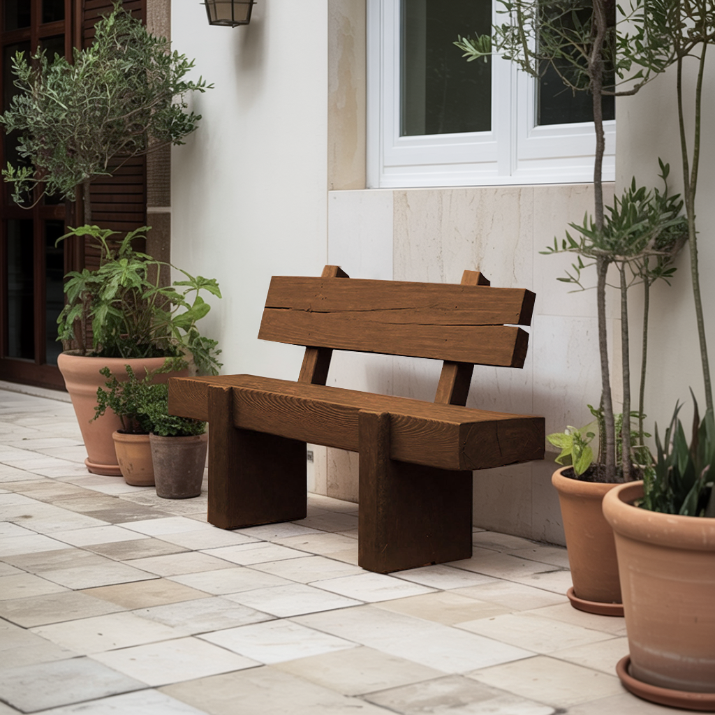 Modern Solid Wood Outdoor Bench With Charred Finish For Garden Or Patio Kitchnce