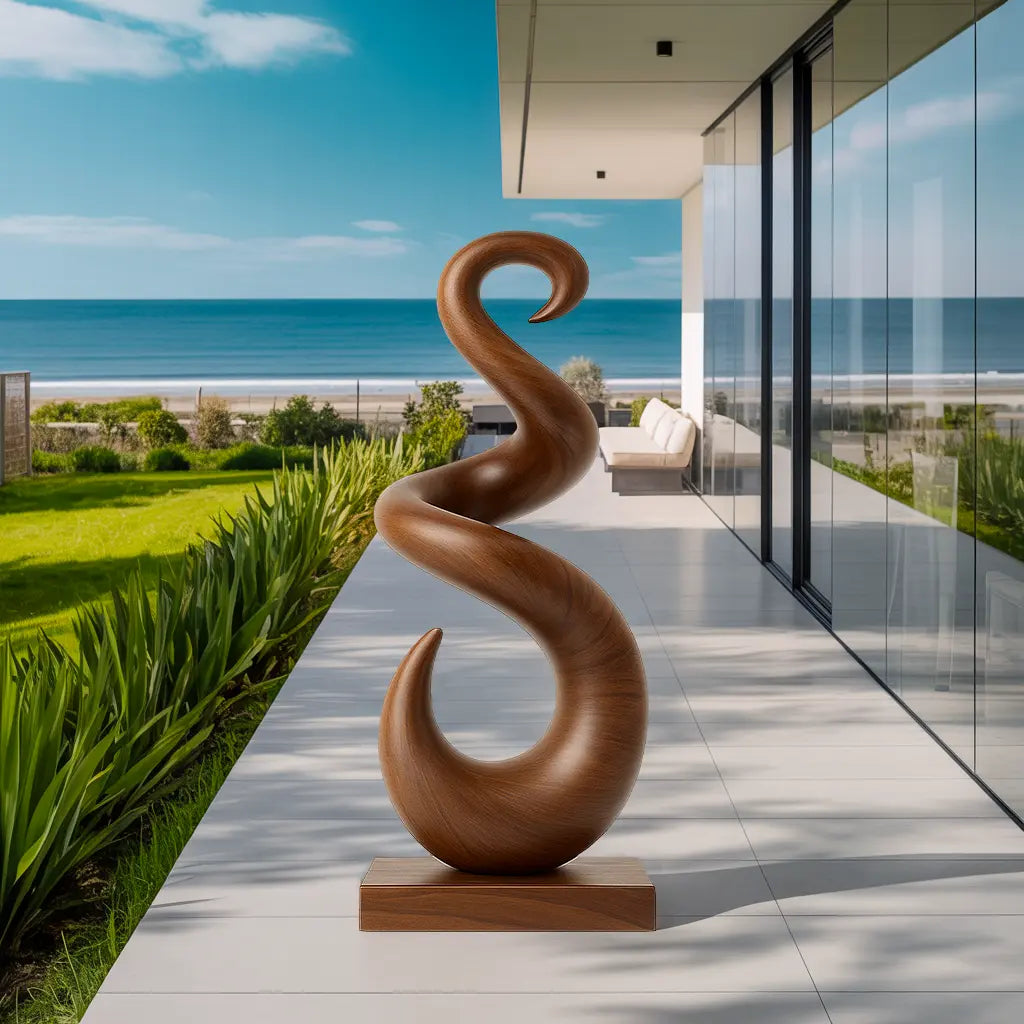 Hand Carved Abstract Wooden Sculpture For Yard Decor Kitchnce