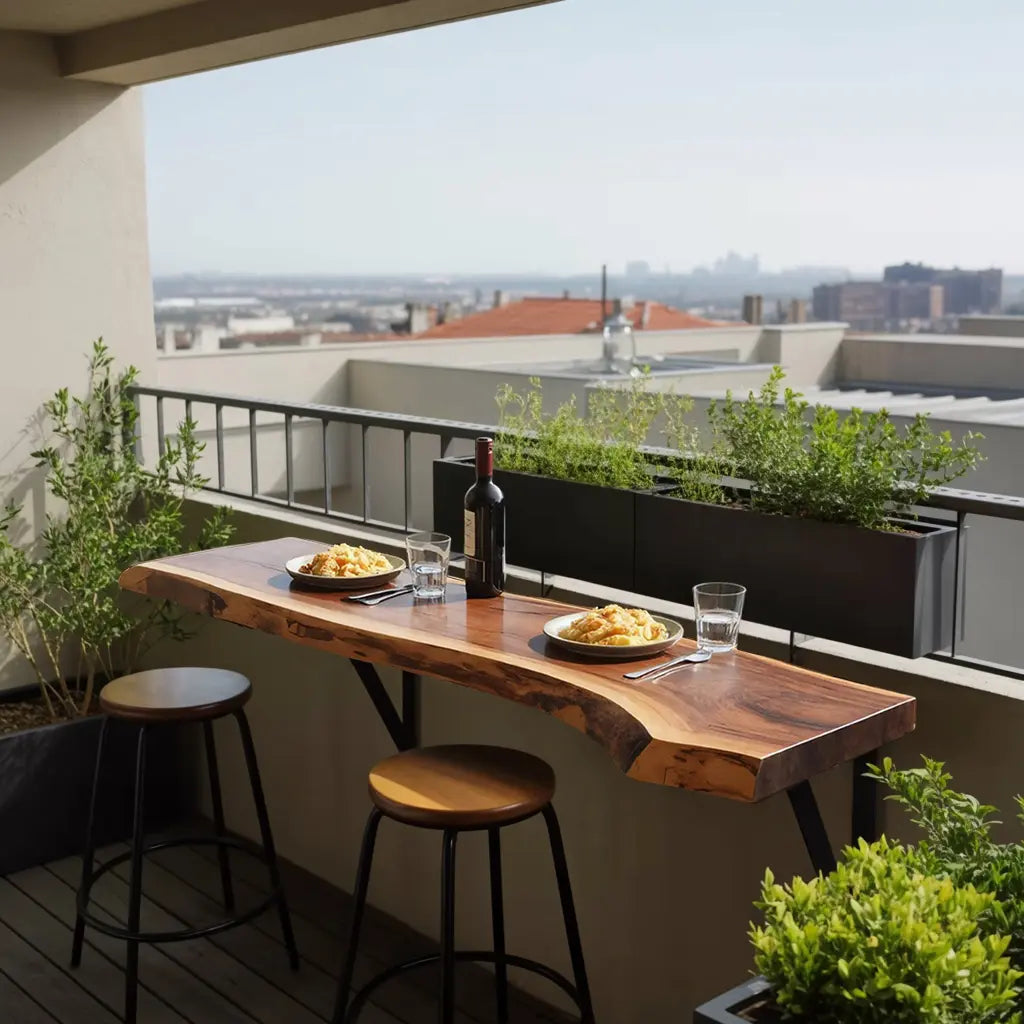 Live Edge Solid Wood Balcony Bar Table For Rail Mount Outdoor Breakfast Kitchnce
