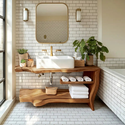 Rustic Wooden Vanity Space For Bathroom Use Kitchnce