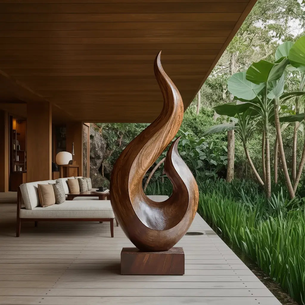 Handcrafted Abstract Wood Statue For Home Accent Kitchnce