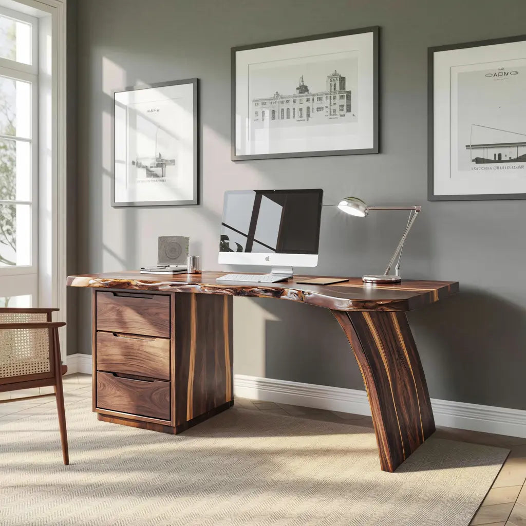Artisan Live Edge Wooden Desk With Curved Legs For Home Office Kitchnce
