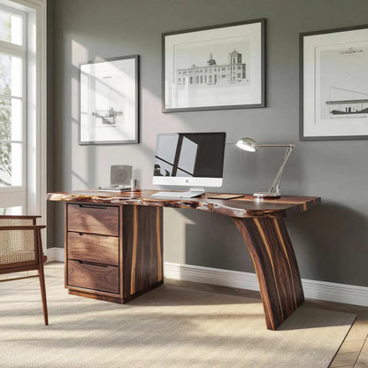 Artisan Live Edge Wooden Desk With Curved Legs For Home Office Kitchnce