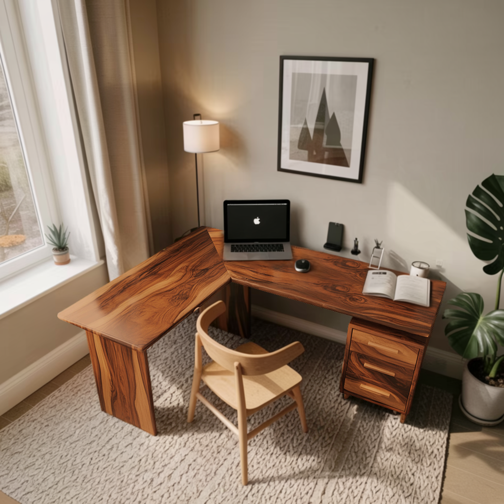 Modern L Shaped Wood Desk With Drawers For Home Office Or Vanity Kitchnce