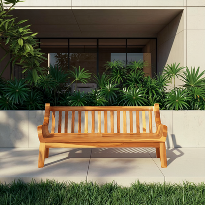 Contemporary Outdoor Wooden Bench With Curved Armrests For Garden Or Porch Kitchnce