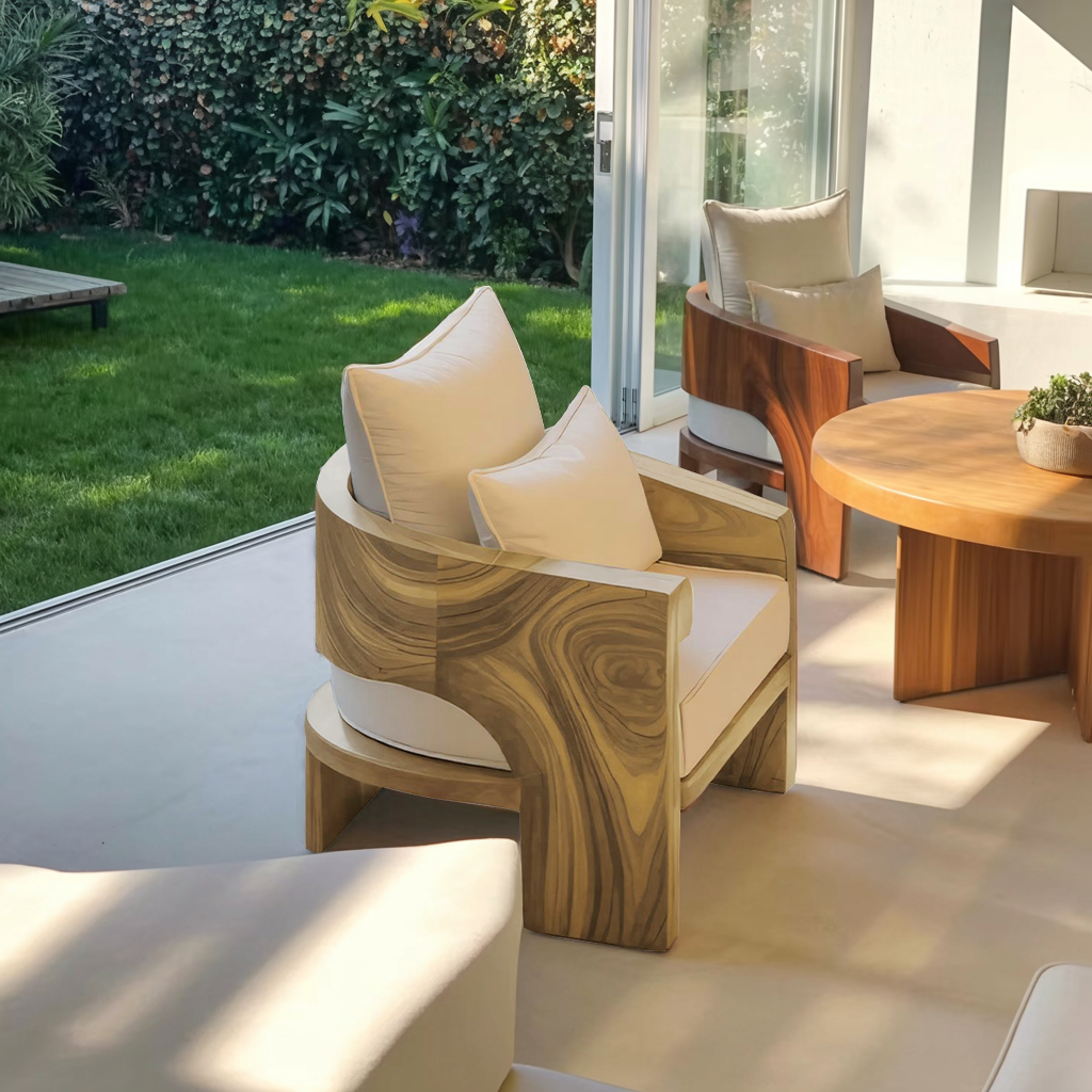 Curved Outdoor Wood Lounge Chair For Patio Or Balcony Kitchnce