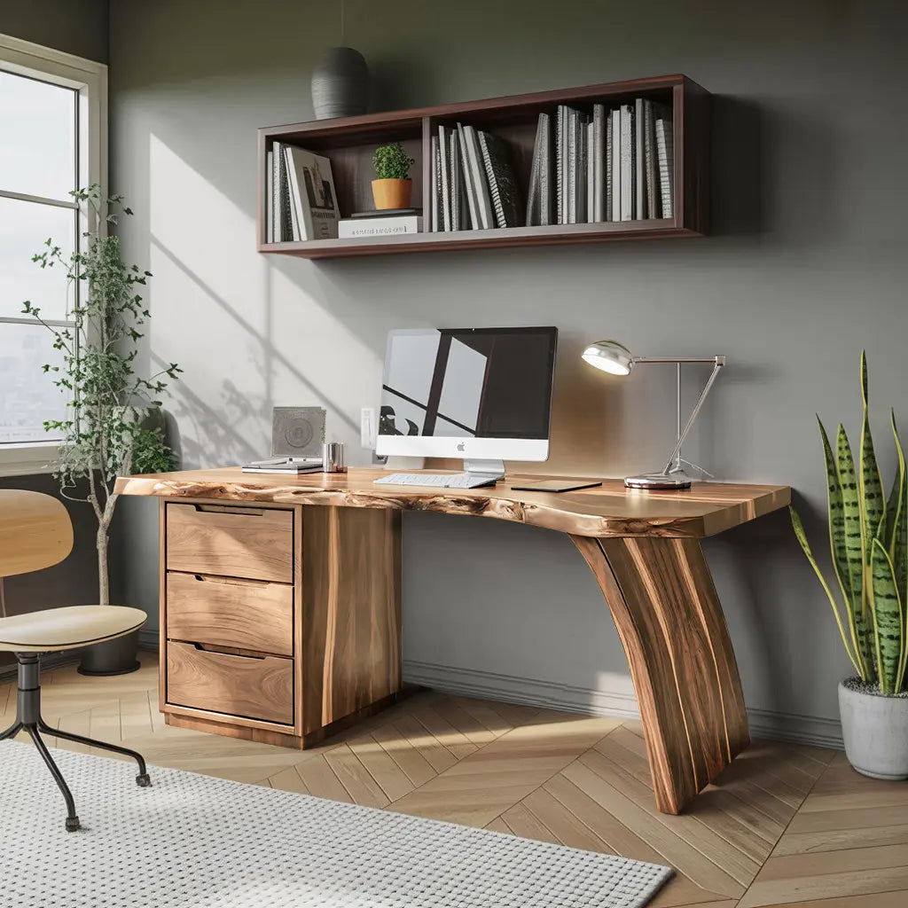 Artisan Live Edge Wooden Desk With Curved Legs For Home Office Kitchnce