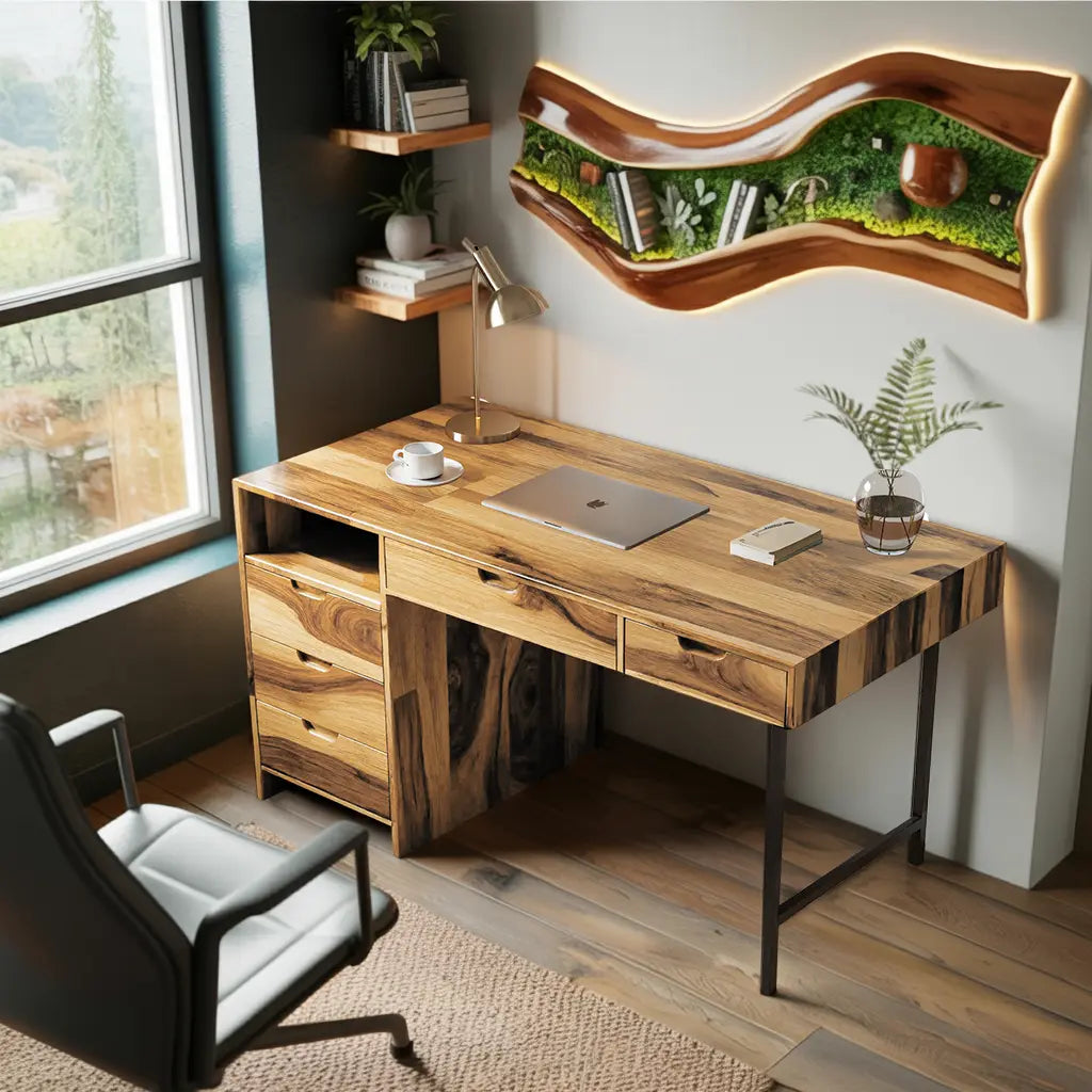 Modern Wooden Desk With Drawers For Home Office Or Study Kitchnce