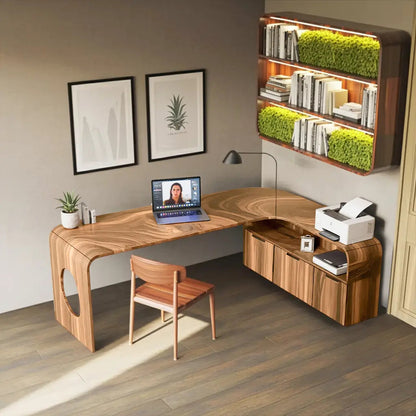 Modern L Shaped Wooden Desk With Rounded Corners For Executive Office Kitchnce