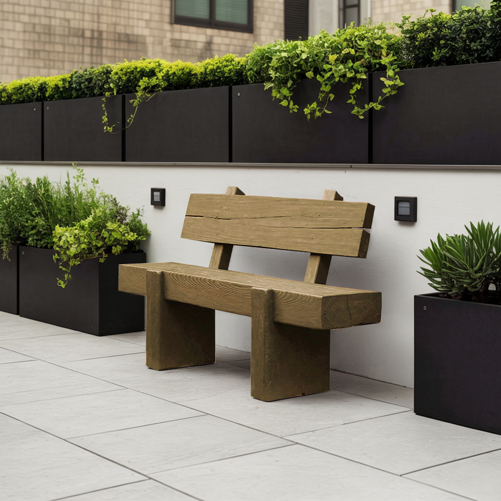 Modern Solid Wood Outdoor Bench With Charred Finish For Garden Or Patio Kitchnce