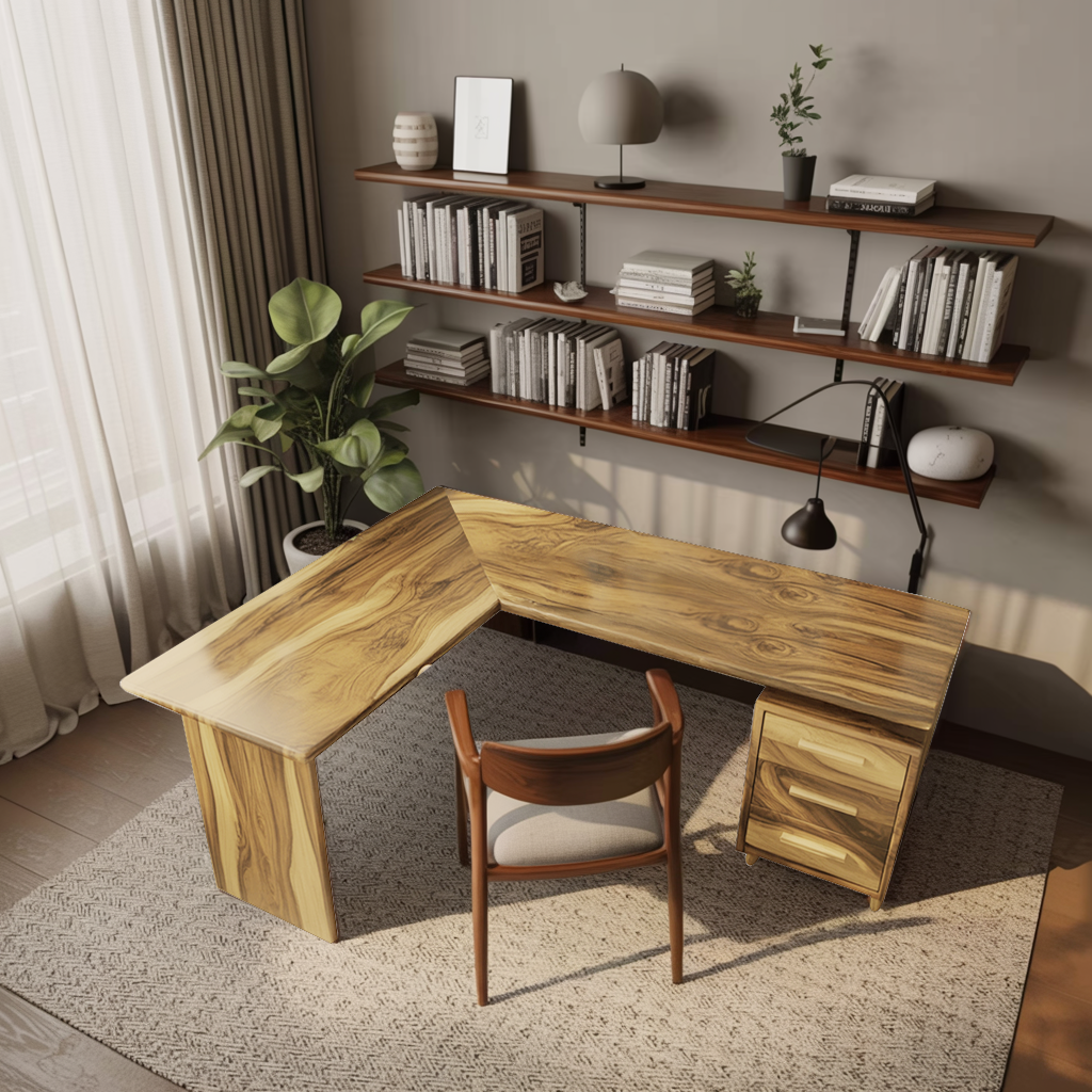 Modern L Shaped Wood Desk With Drawers For Home Office Or Vanity Kitchnce
