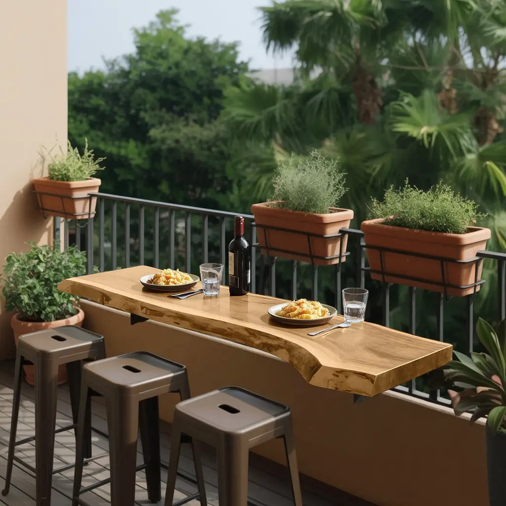 Live Edge Solid Wood Balcony Bar Table For Rail Mount Outdoor Breakfast Kitchnce