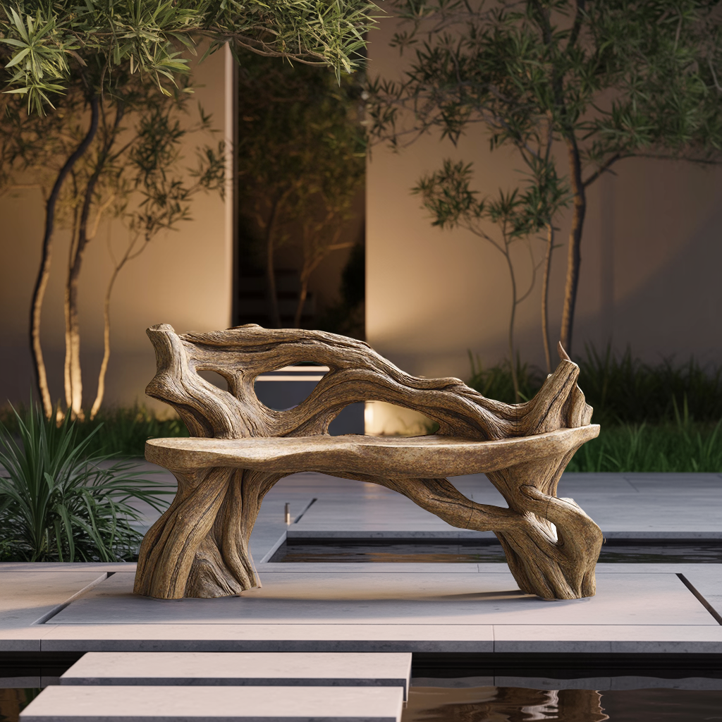 Handcrafted Branch Bench Outdoor Decor For Hand Carved Gardens Kitchnce