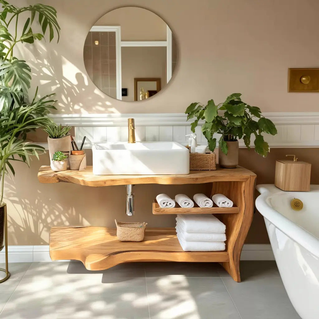 Rustic Wooden Vanity Space For Bathroom Use Kitchnce