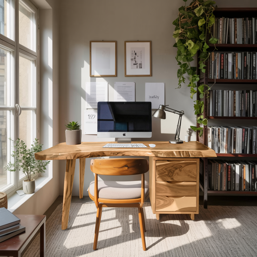 Modern Live Edge Wooden Desk With Drawers For Home Office Or Studio Kitchnce