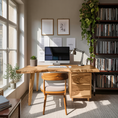 Modern Live Edge Wooden Desk With Drawers For Home Office Or Studio Kitchnce