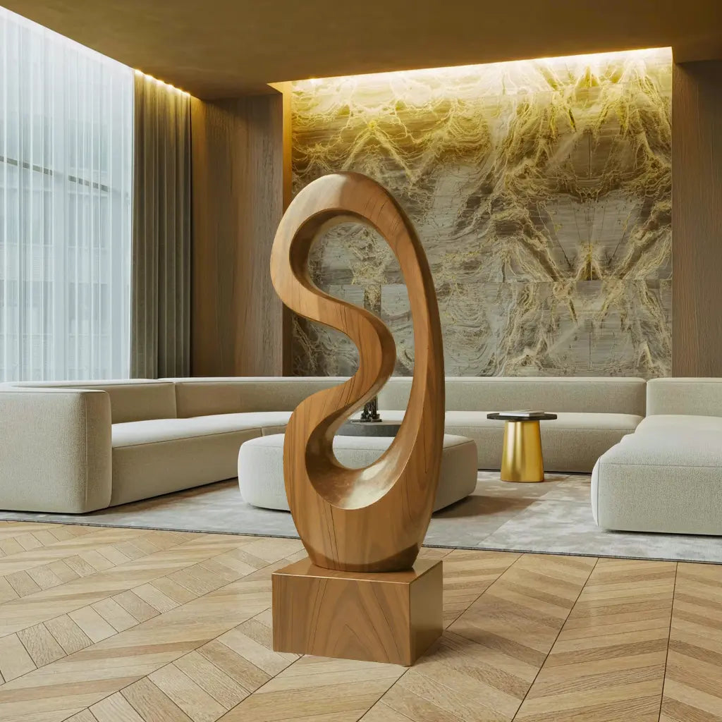 Rustic Solid Wood Abstract Statue For Interior Design Kitchnce
