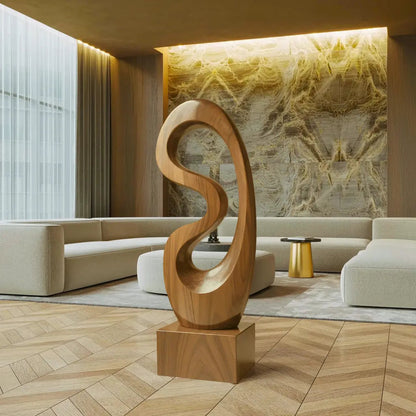 Rustic Solid Wood Abstract Statue For Interior Design Kitchnce