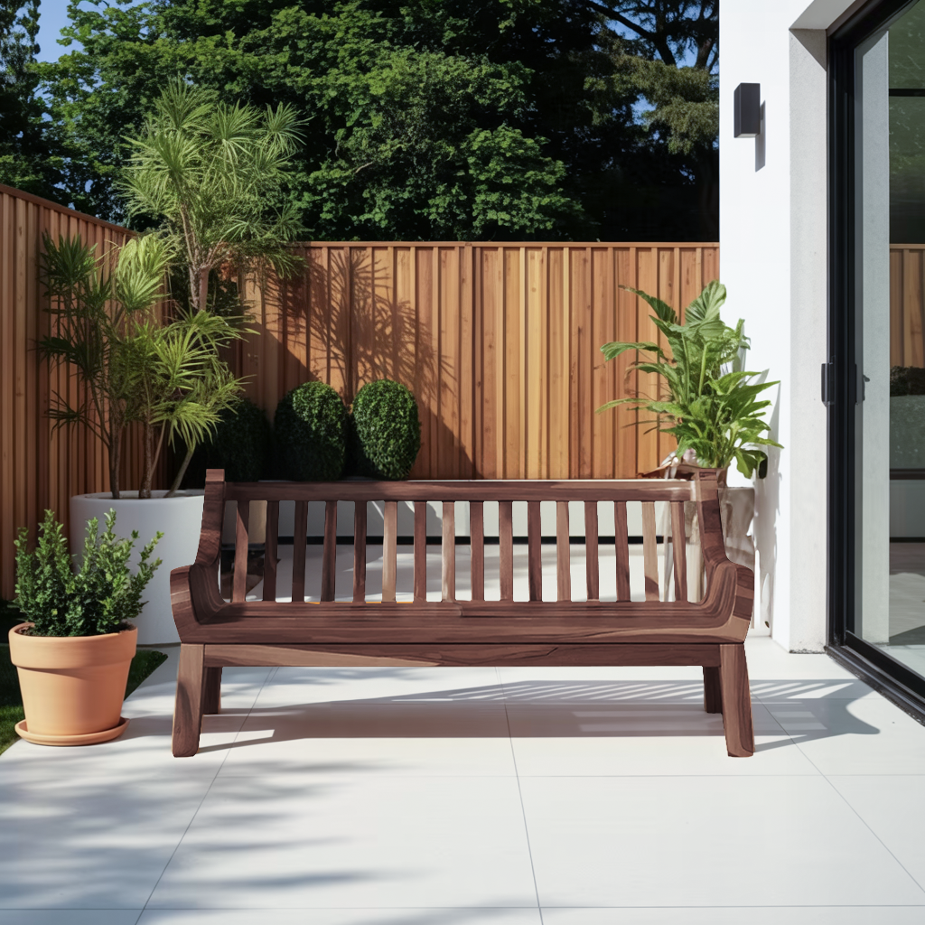 Contemporary Outdoor Wooden Bench With Curved Armrests For Garden Or Porch Kitchnce