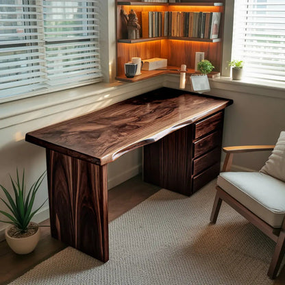 Rustic Live Edge Wooden Desk With Drawers For Home Office Or Study Kitchnce