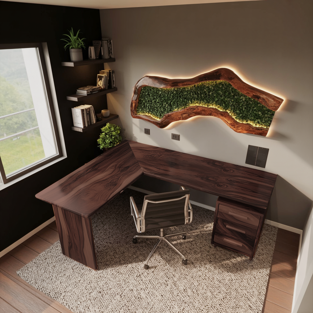 Modern L Shaped Wood Desk With Drawers For Home Office Or Vanity Kitchnce
