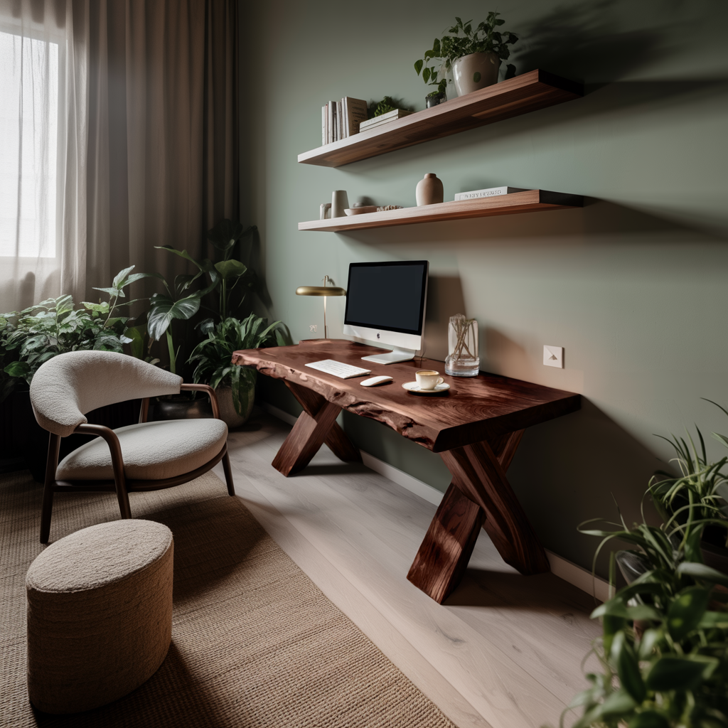 Live Edge Wooden Desk With X Legs For Rustic Home Office Or Studio Kitchnce